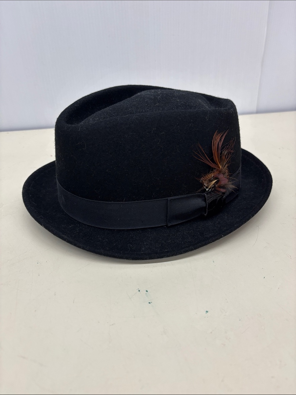 Stacy Adams Black Fedora with Feather Trim